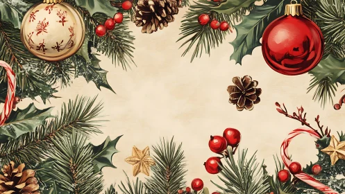 Festive Christmas frame surrounds warm vintage parchment center