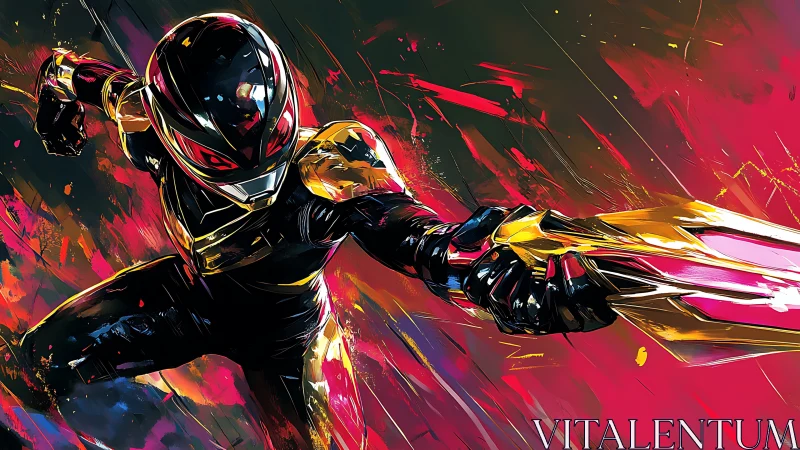 Neon blade sprinter slices through a storm of electric color.