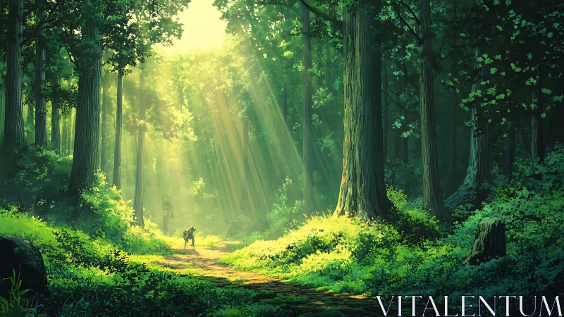 Sunlit Forest Path: A Journey Through Emerald Shadows.