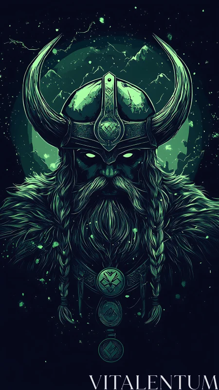 Runic viking warlord emerges in eerie emerald starlight
