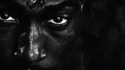 Gleaming eyes carve bright passages through sculpted shadow