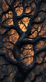 Emberlit Veins of an Ancient Tree Against a Burning Sky.