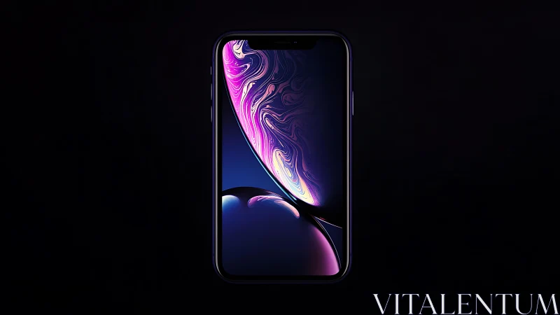 Smartphone displaying vibrant neon fluid swirl wallpaper design