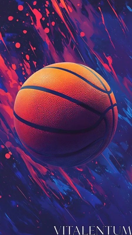 Close-up basketball over bold neon abstract background.