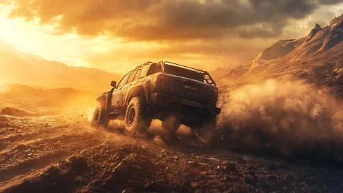 Off‑road SUV powers through sunlit mud with dynamic motion blur