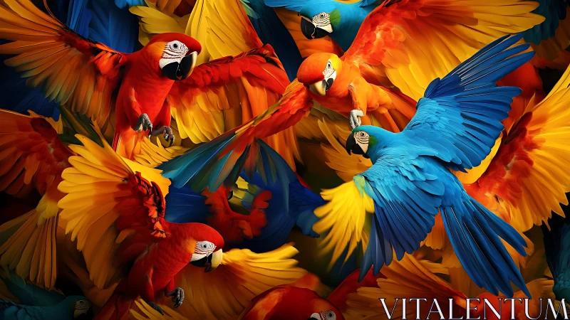 Vivid Parrots in Flight, Dynamic Colorful Nature Photography.