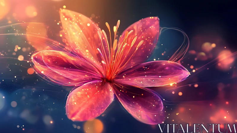 Abstract digital flower with luminous translucent petals.