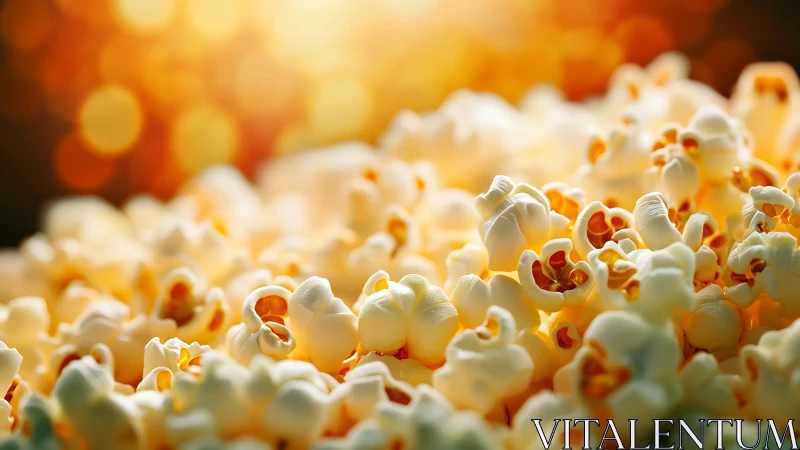 Golden popcorn kernels glow warmly in cozy close up