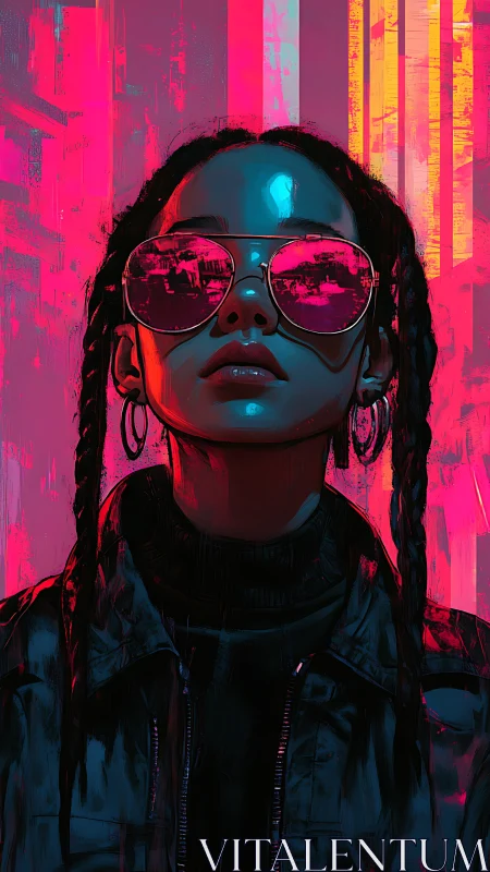 Neon-lit streetwear portrait radiates cool urban defiance
