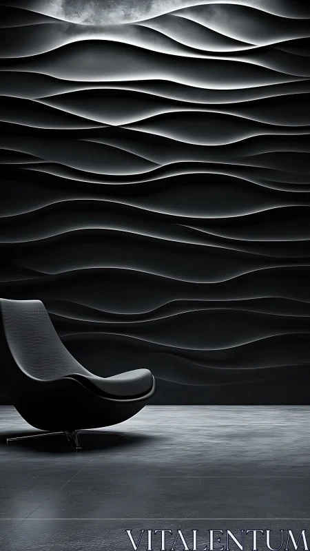 Midnight waves embrace a lone sculpted lounge chair.