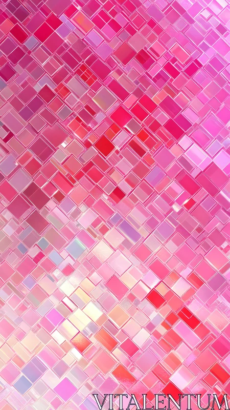 Pink geometric mosaic background with glossy square tiles.