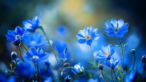 Blue flowers with shallow depth of field and blurred background environment.