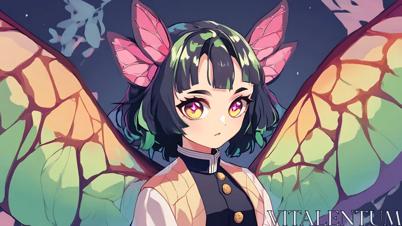 Anime moth-winged girl rendered in luminous pastel gradients