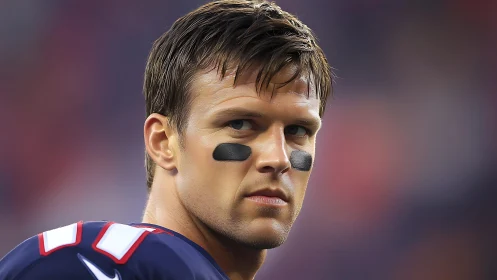 Close-cropped portrait isolates focused football player with eye black