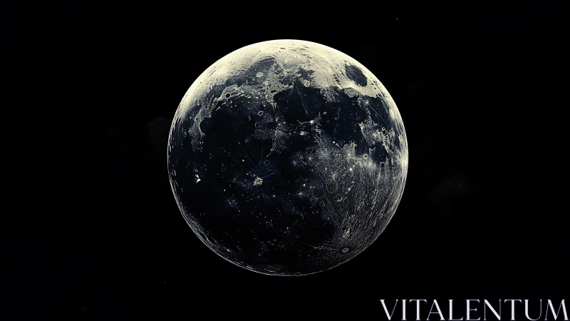 High-contrast lunar disk with detailed craters and maria