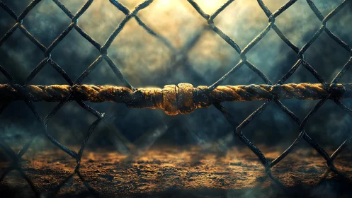 Weathered Chain Link Fence Under Stormy Sky