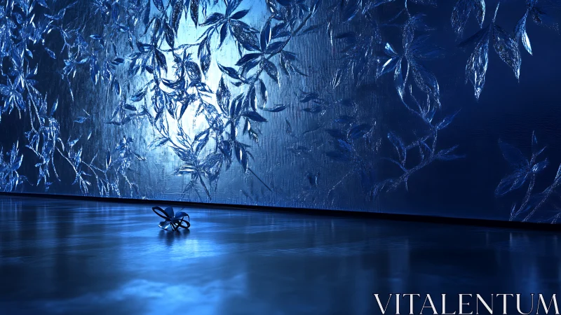 Glimmering blue leaves casting quiet light across the floor.