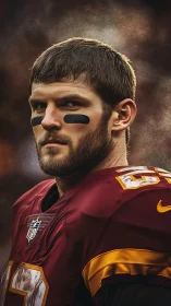 Confident football player meets the camera with steady focus