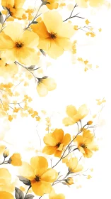 Yellow floral composition with scattered petals on white background.