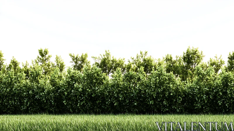 Dense green hedge wall with layered foliage under overexposed sky