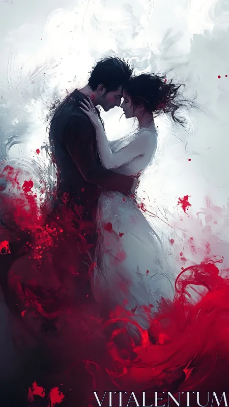 Ethereal Romantic Embrace: Watercolor Ink Fusion Portrait