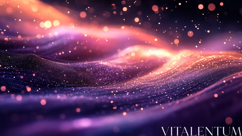 Digital painting of luminescent particle waves in motion space.