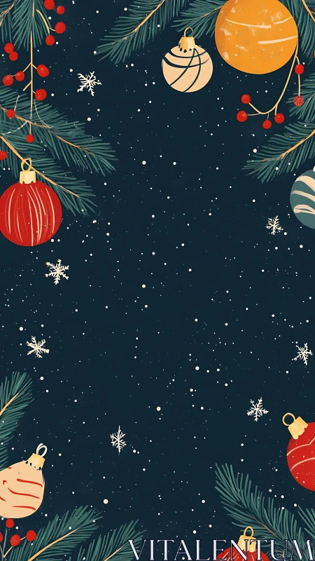 Vertical winter background shows ornaments and snowflakes