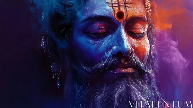 Serene mystic in glowing colors rests in deep meditation