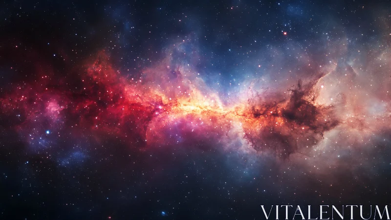 Nebula core spanning deep starfield in vivid cosmic band.