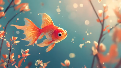 Golden daydream koi drifting through pastel blossom haze.