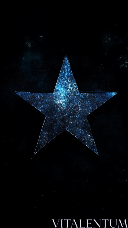 Textured blue star centered on dark cosmic background.