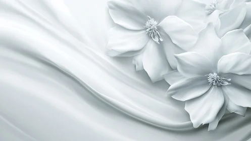 White flowers against soft sculptural background.