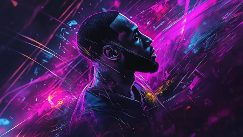 Electric neon portrait celebrates focused strength and calm