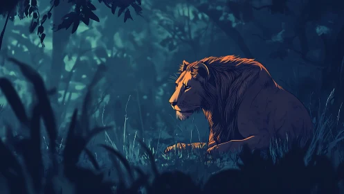 A Lion's Quiet Moment in the Enchanted Forest.