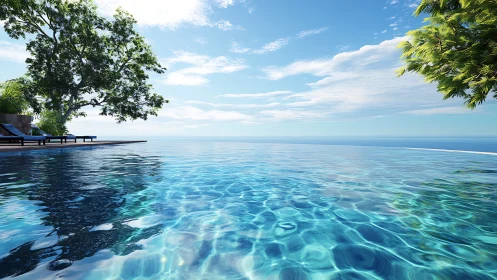 Infinity edge pool merging with calm tropical seascape.