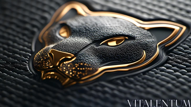 Luxurious Panther Emblem in Gold and Black Embossed Style.