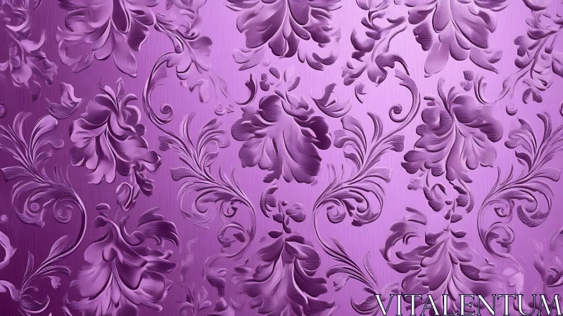 Lavish violet damask ornament with embossed floral scrolls.