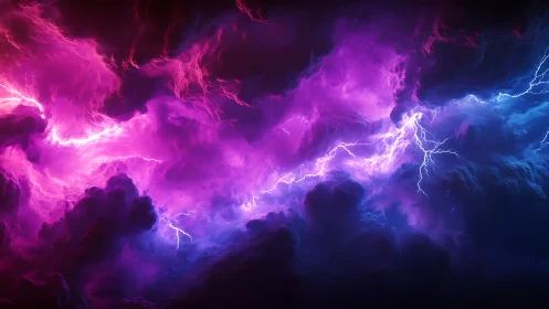 Electric storm clouds in vivid purple and blue light.