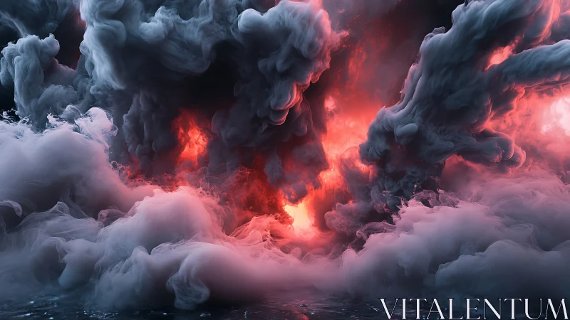 Volcanic nebula clouds erupting in molten crimson light.