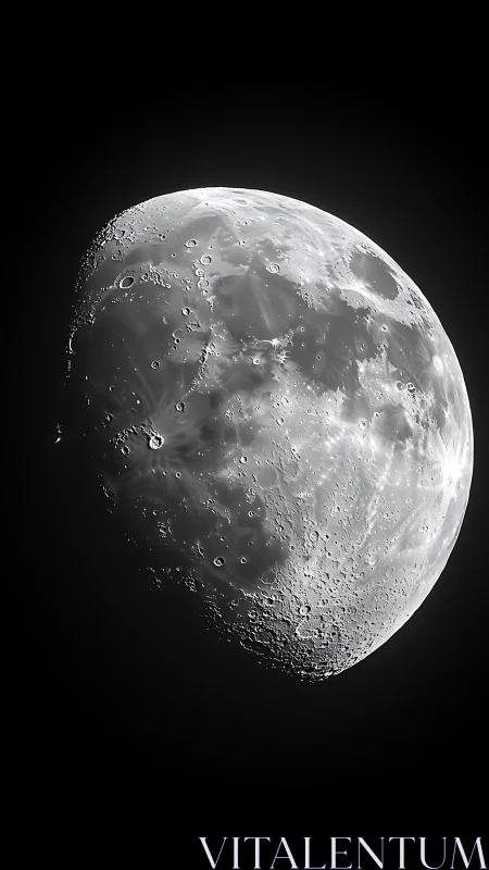 Crescent moon glows in stark monochrome against deep space