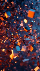 Volumetric neon cubes disperse through deep bokeh field