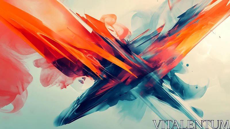 Dynamic intersecting strokes in cyan and vermilion abstraction.