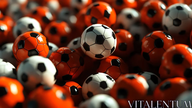Playful mix of soccer balls in bright orange and white.