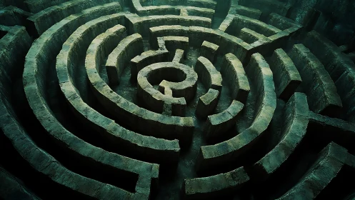 Stone circular maze rises in deep subterranean chamber