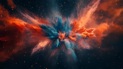 Symmetrical nebula-like dust explosion in deep space.