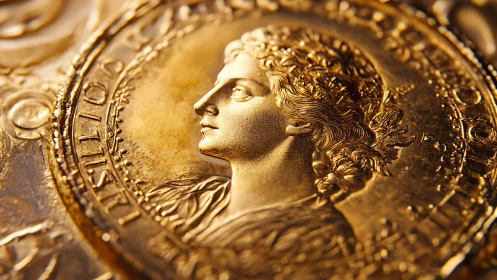 Golden commemorative coin glows with intricate embossed profile
