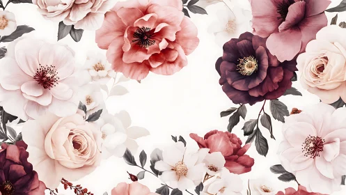 Layered Floral Composition with Roses and Peonies