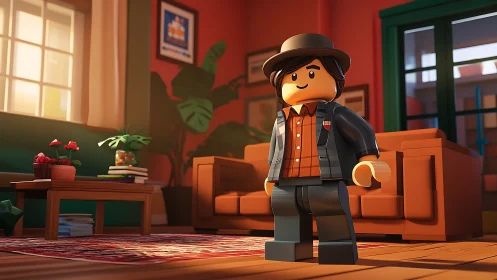 Cozy Lego friend enjoying a sunlit, colorful living room.