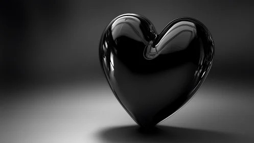 Black Glass Heart Form with Reflective Surface.