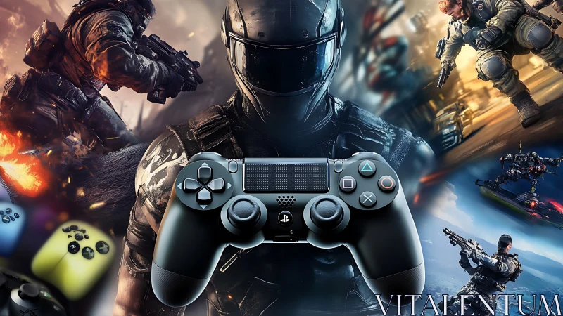 Game controller and combat scenes form composite digital image